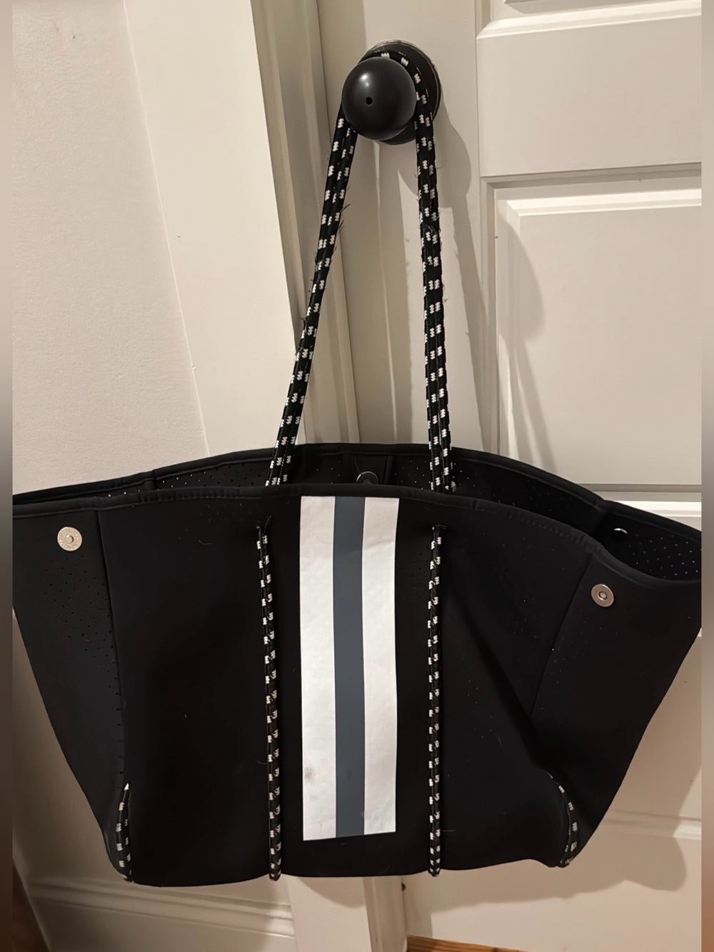 Black Neoprene Tote Bag with Reflective Stripe